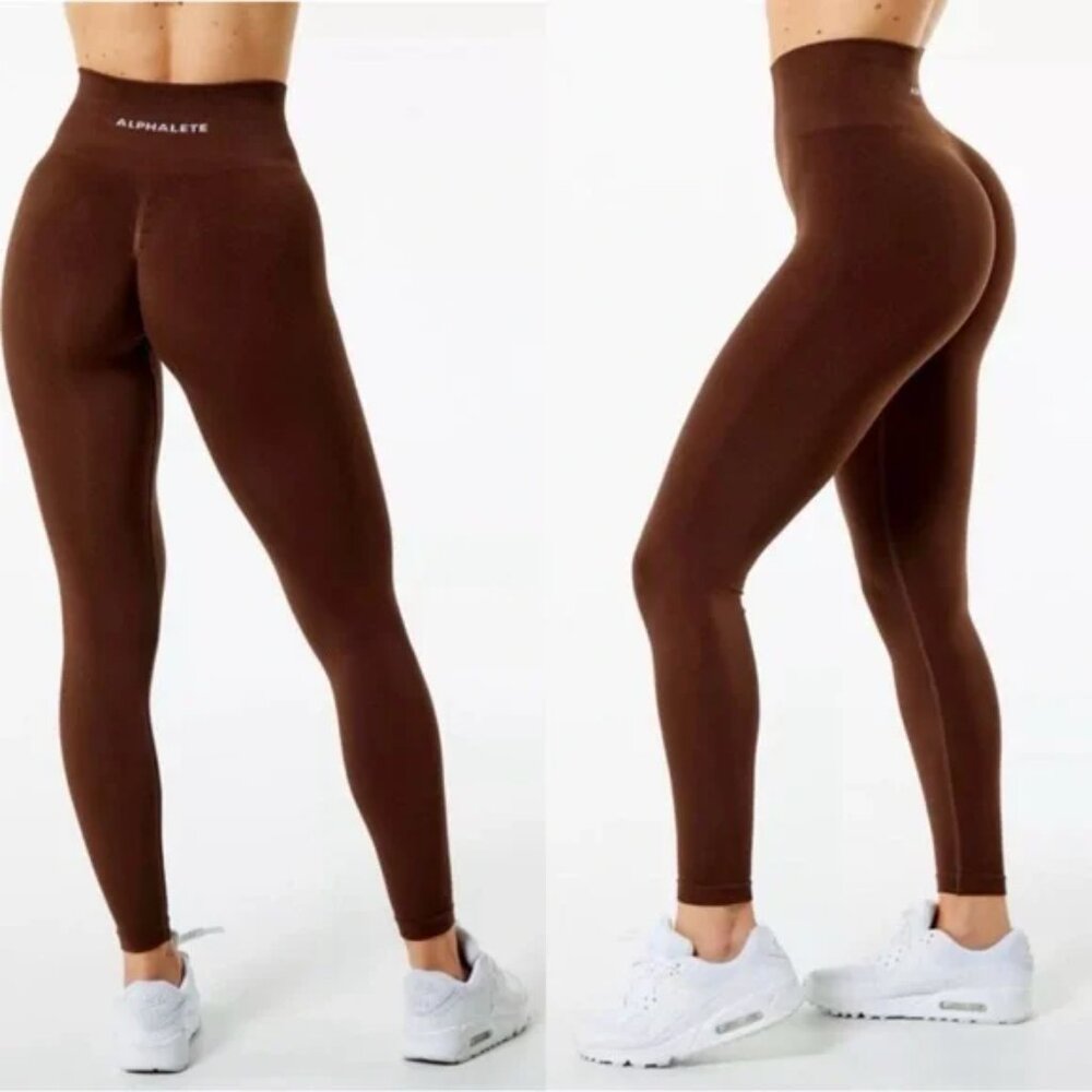ALPHALETE Amplify Scrunch Brown Yoga Leggings